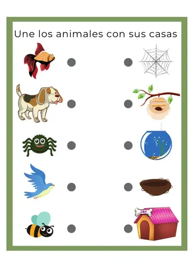 Actividad de primeros pasos: une los animales con sus casas