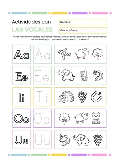 Actividad de preescolar: actividades con las vocales
