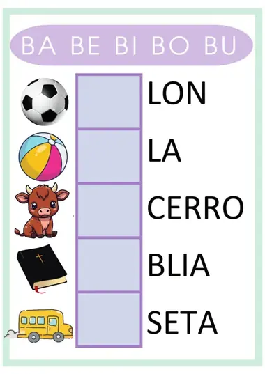 Actividad de alfabetización: sílabas BA BE BI BO BU