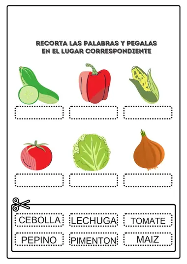 Actividad de alfabetización: recorta y pega vegetales